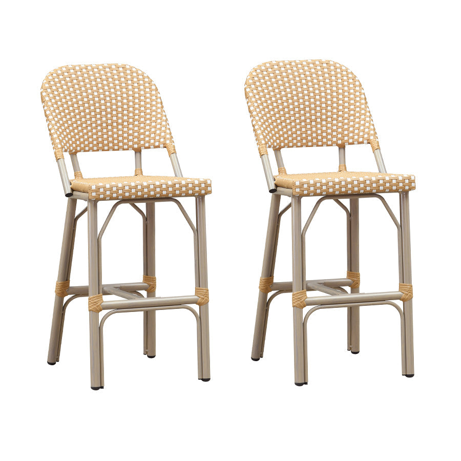 PURPLE LEAF Outdoor Bar Height Stools Set of 2 French Country Patio Rattan Bar Stool Chairs Outdoor Armless Barstools for Porch Garden Indoor Kitchen