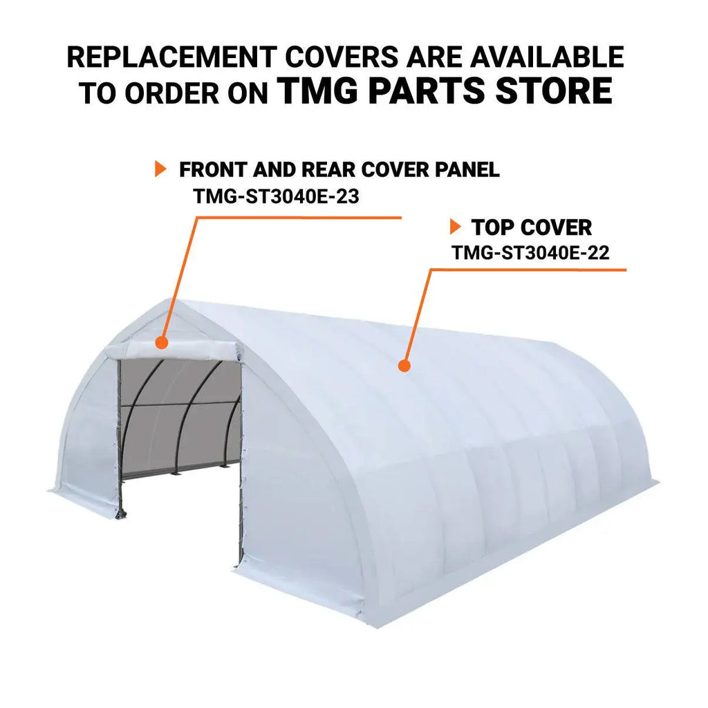 30' x 40' Peak Ceiling Storage Shelter with Heavy Duty 11 oz PE Cover & Drive Through Doors, TMG-ST3042E (Previously ST3040E)