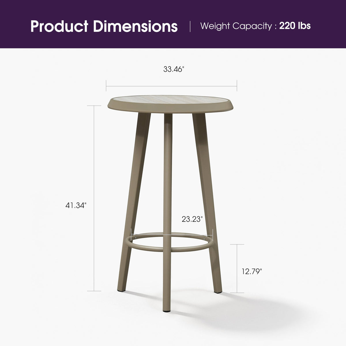 PURPLE LEAF Outdoor Bar Table Patio Dining Table Coffee Kitchen Breakfast Bistro Pub Bar Table for Patio Poolside