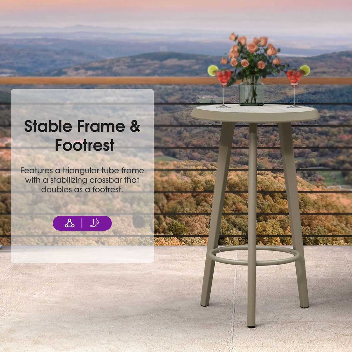 PURPLE LEAF Outdoor Bar Table Patio Dining Table Coffee Kitchen Breakfast Bistro Pub Bar Table for Patio Poolside