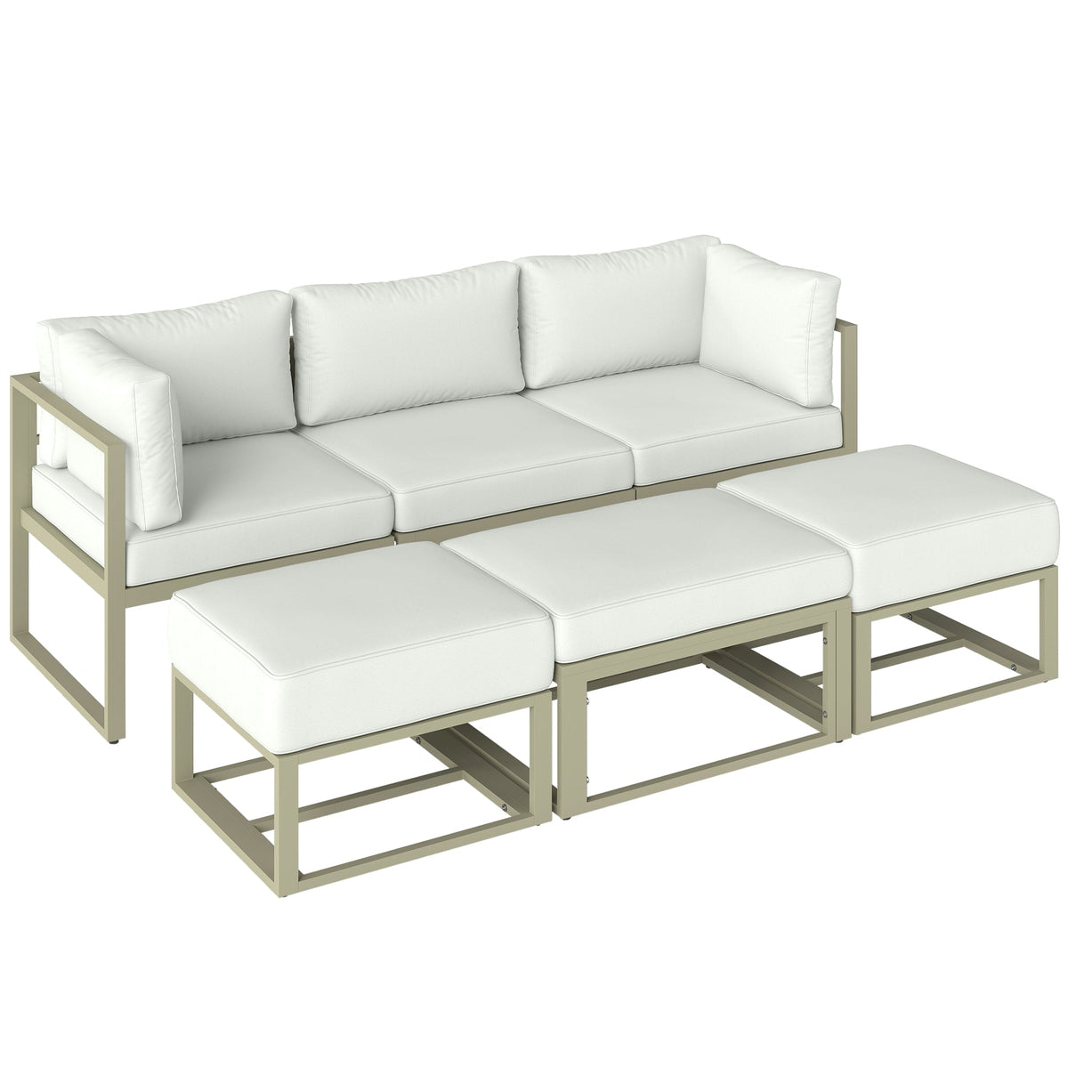 6 Piece Garden Daybed Set with Coffee Table and Footstool, Cream White