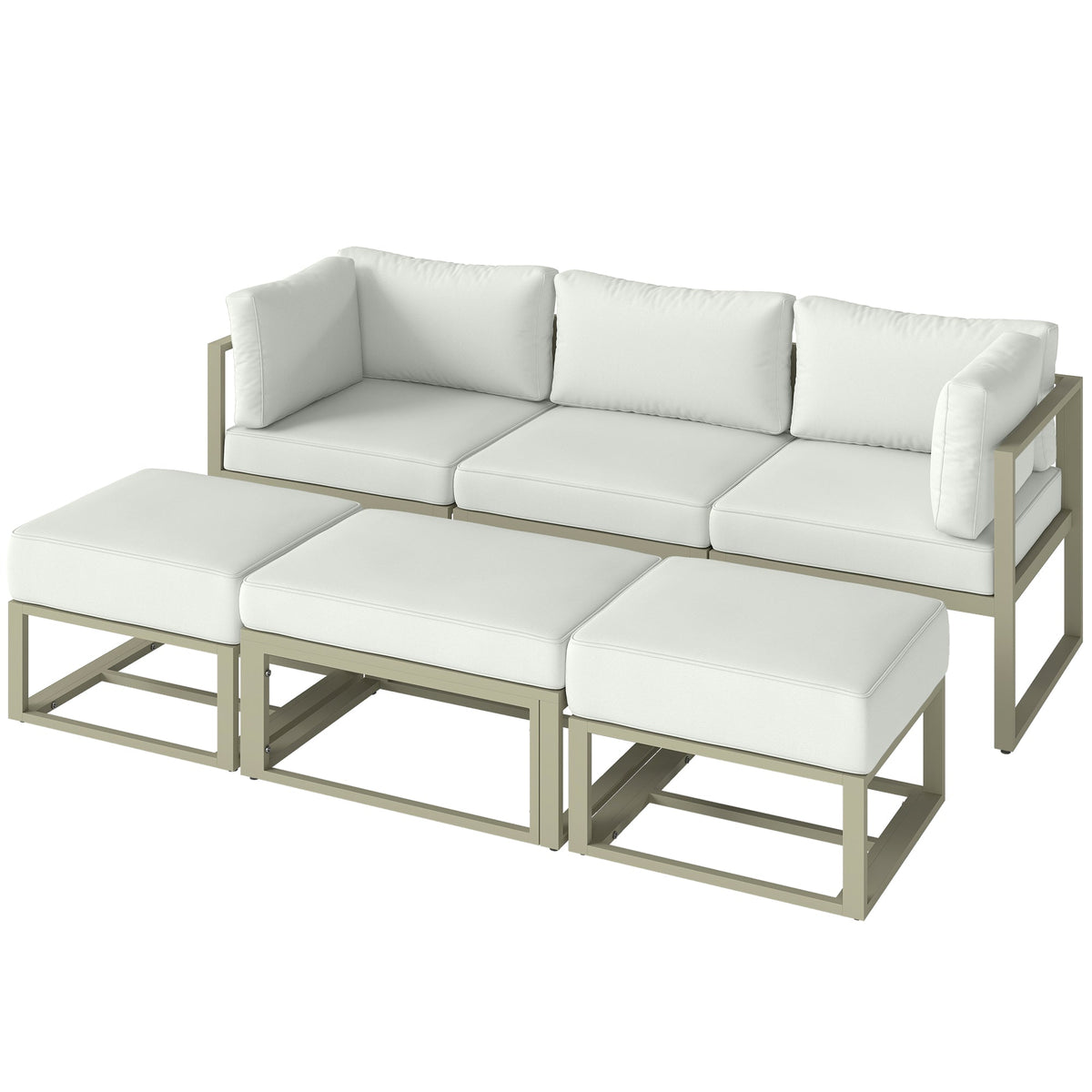 6 Piece Garden Daybed Set with Coffee Table and Footstool, Cream White