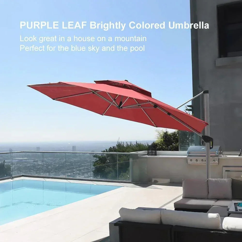 PURPLE LEAF Round Cantilever Patio Umbrella Heavy Duty Umbrella for Porch Garden Pool