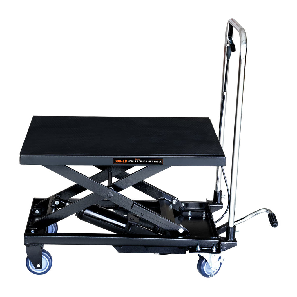 330-Lb Mobile Scissor Lift Table, 28" Lifting Height, Foot Pedal Operation, Rubber Padded Tabletop, TMG-ALS01 (Discontinued – No Longer Available)