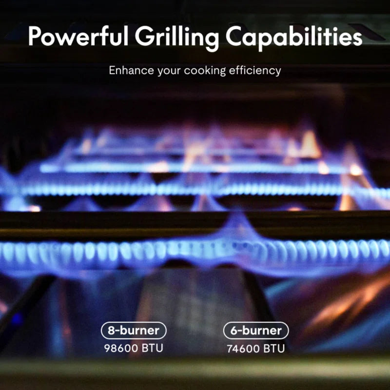 Akoah – Ensemble îlot de cuisine extérieure modulaire 4 pièces avec barbecue 8 brûleurs, réfrigérateur et roulettes