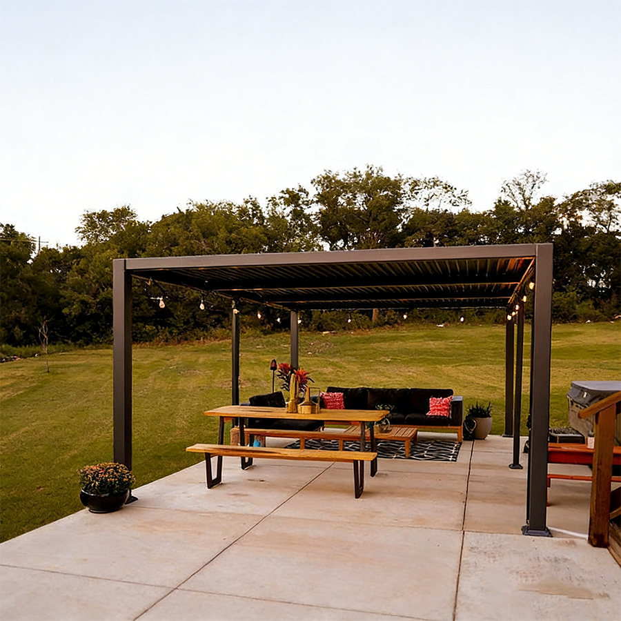 PURPLE LEAF Caesar Louvered Pergola with Milky String Lights Patio Aluminum Pergola with Independent Adjustable Rainproof Roof Hardtop Pergola for Outdoor Deck Garden Yard