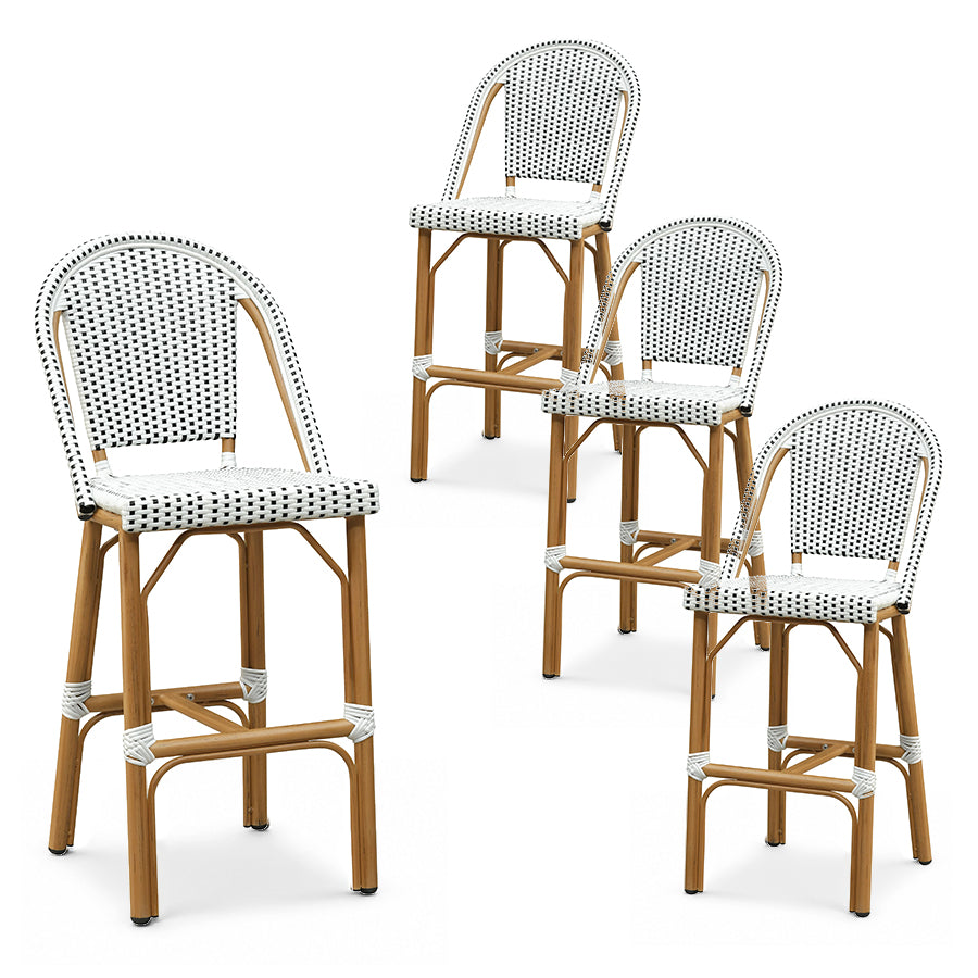 PURPLE LEAF Patio French Counter Stool Set of 2 Outdoor Backrest Barstools Aluminum Frame Woven Rattan for Indoor Kitchen Garden Balcony Restaurant