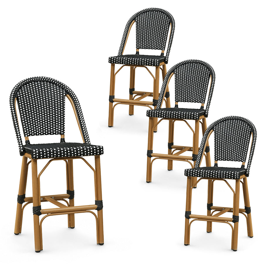 PURPLE LEAF Patio French Counter Stool Set of 2 Outdoor Backrest Barstools Aluminum Frame Woven Rattan for Indoor Kitchen Garden Balcony Restaurant