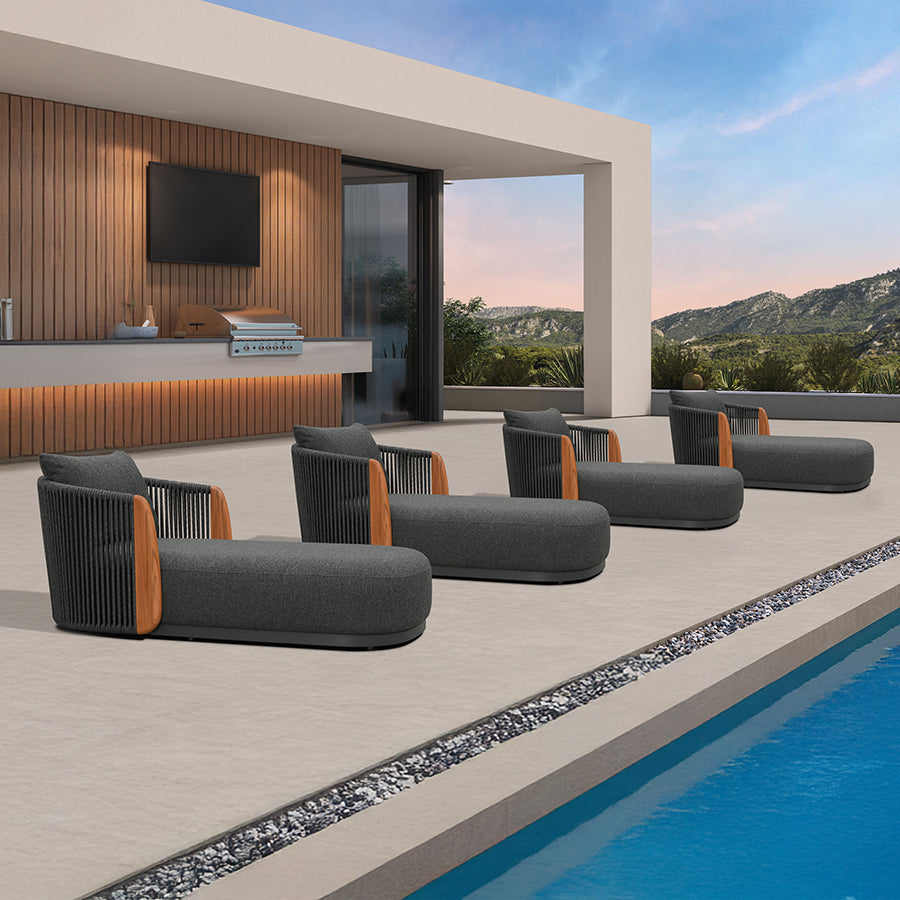 PURPLE LEAF Luxury  Hailar Olefin Patio Chaise Lounge Chair , Upholstered Pool Aluminium Lounge Chairs for Outdoor with Teak Armres for Deck, Pool, Lawn, Garden, Courtyard, Porch