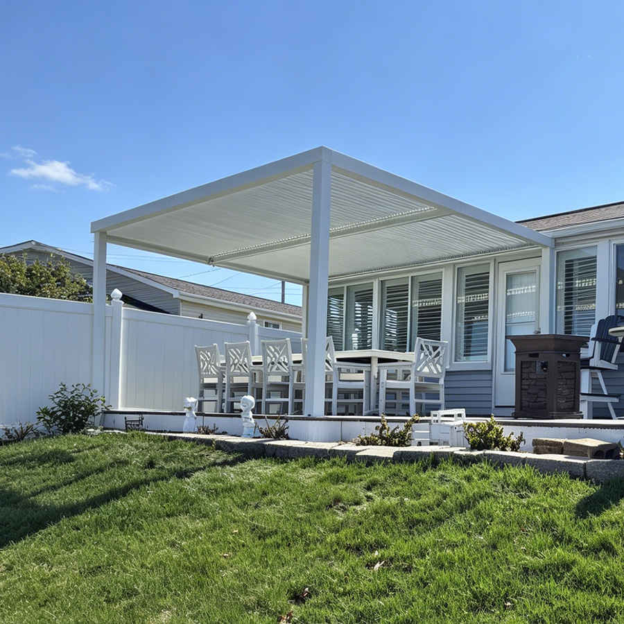 PURPLE LEAF Athena Louvered Pergola Modern White Pergola with Adjustable Roof for Deck Backyard Garden