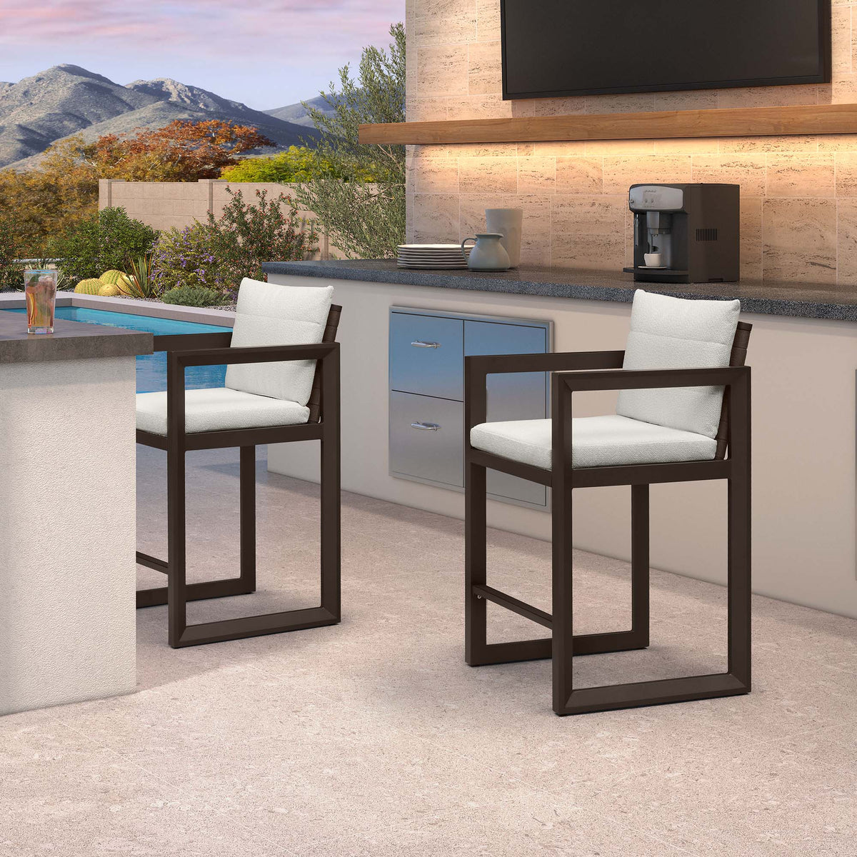 PURPLE LEAF Caesar Bar Stools Modern Aluminum Barstools with Stainless Removable Cushion for Kitchen Outside Island Backyard