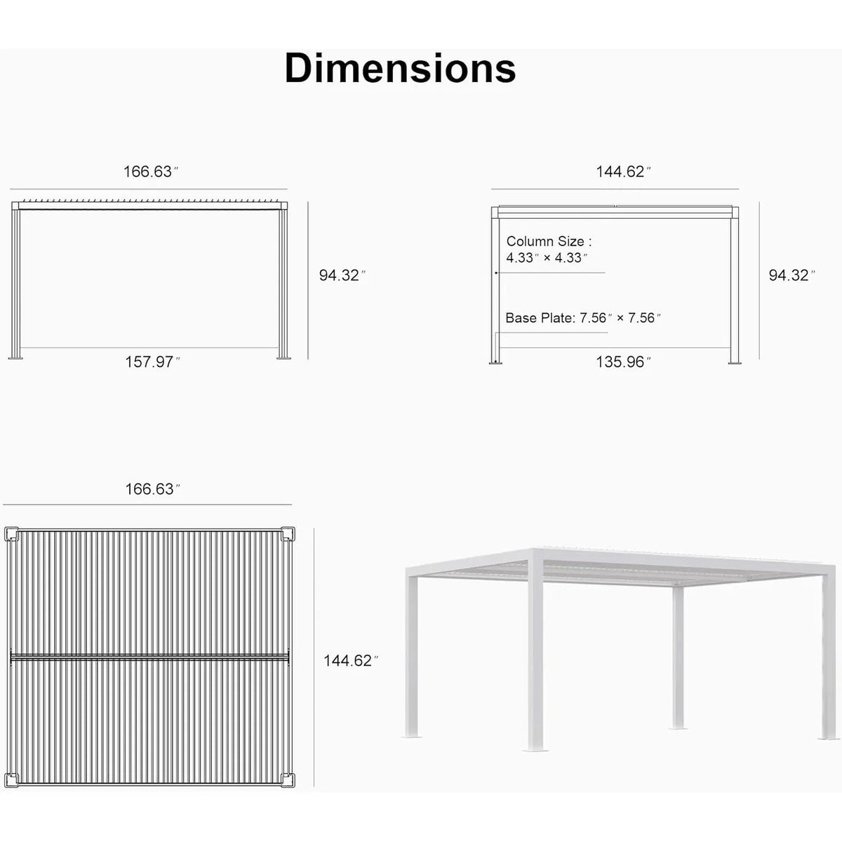 Hanso Home Louvered Pergola Modern White Pergola with Adjustable Roof for Deck Backyard Garden