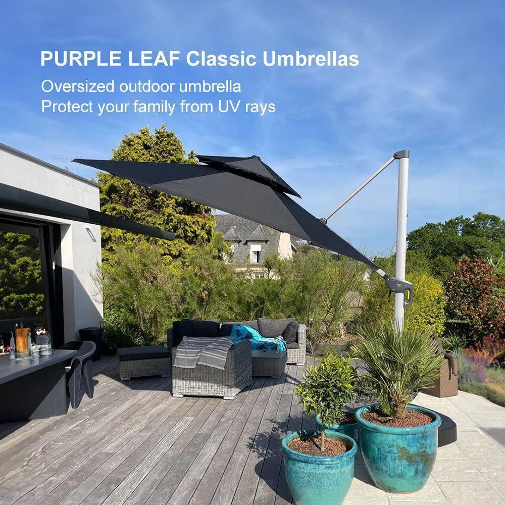 PURPLE LEAF Round Cantilever Patio Umbrella Heavy Duty Umbrella for Porch Garden Pool