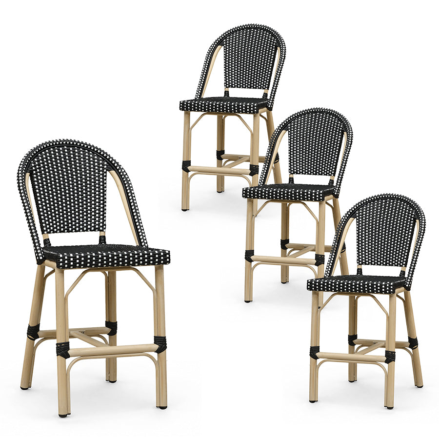 PURPLE LEAF Patio French Counter Stool Set of 2 Outdoor Backrest Barstools Aluminum Frame Woven Rattan for Indoor Kitchen Garden Balcony Restaurant