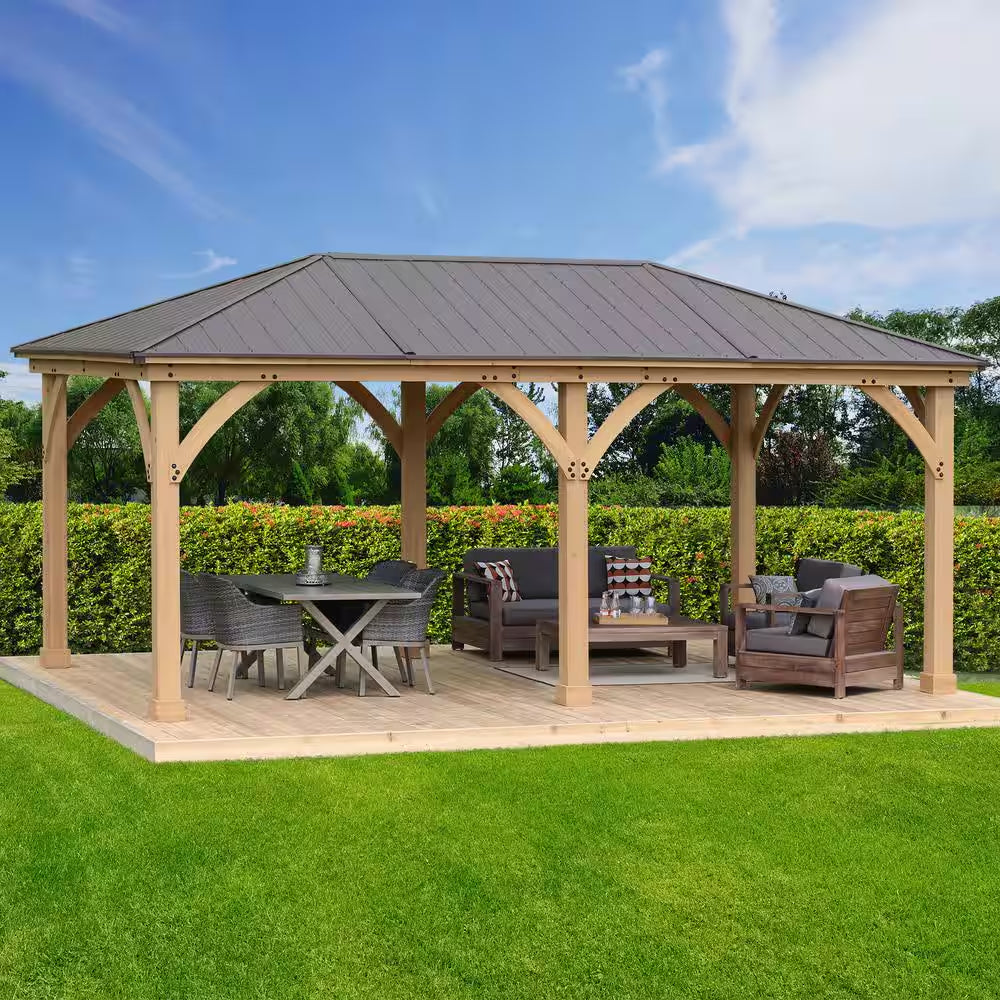 DIY Meridian 12 Ft. X 20 Ft. Cedar Wood Outdoor Gazebo Kit with Hartop Metal Roof - Permanent Covered Patio Shade