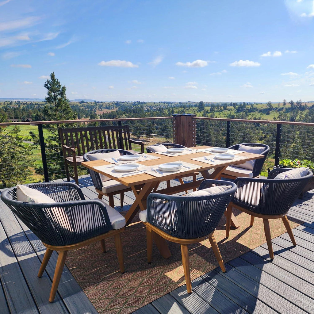 PURPLE LEAF Teak Patio Dining Set with Cushions and Pillow All-Weather Wicker Patio Table Set for Garden, Deck, and Yard
