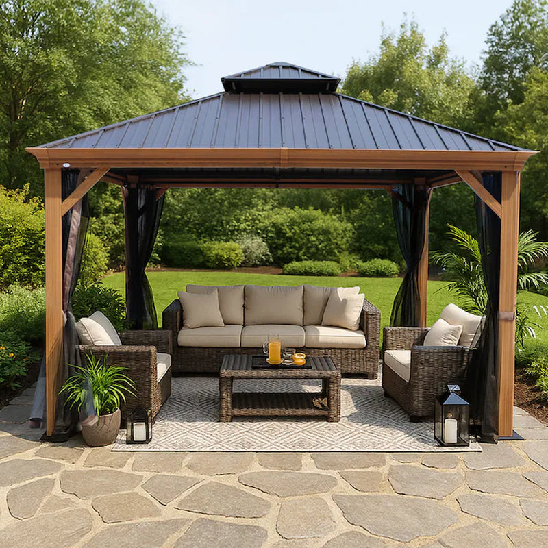 12-Ft X 12-Ft Apollo Powder Coated Gazebo with Hardtop Roof (Screen Included)