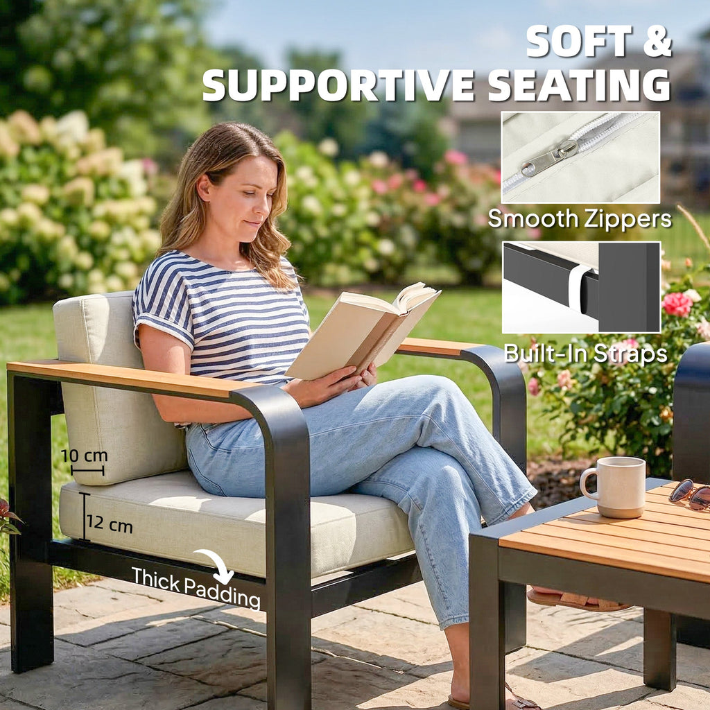 3-Piece Garden Corner Sofa Set with Aluminum Frame and Olefin Cushions, Beige