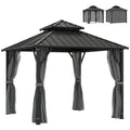 3 x 3 m Hardtop Gazebo with Double Metal Roof, Netting & Curtains, Grey