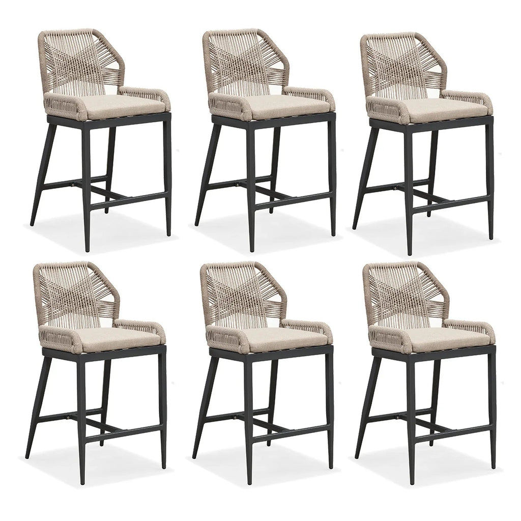 PURPLE LEAF Outdoor Bar Stool Set of 6, Wicker Chairs Bar Chairs with Cushion, All-Weather Patio Furniture kitchen stools