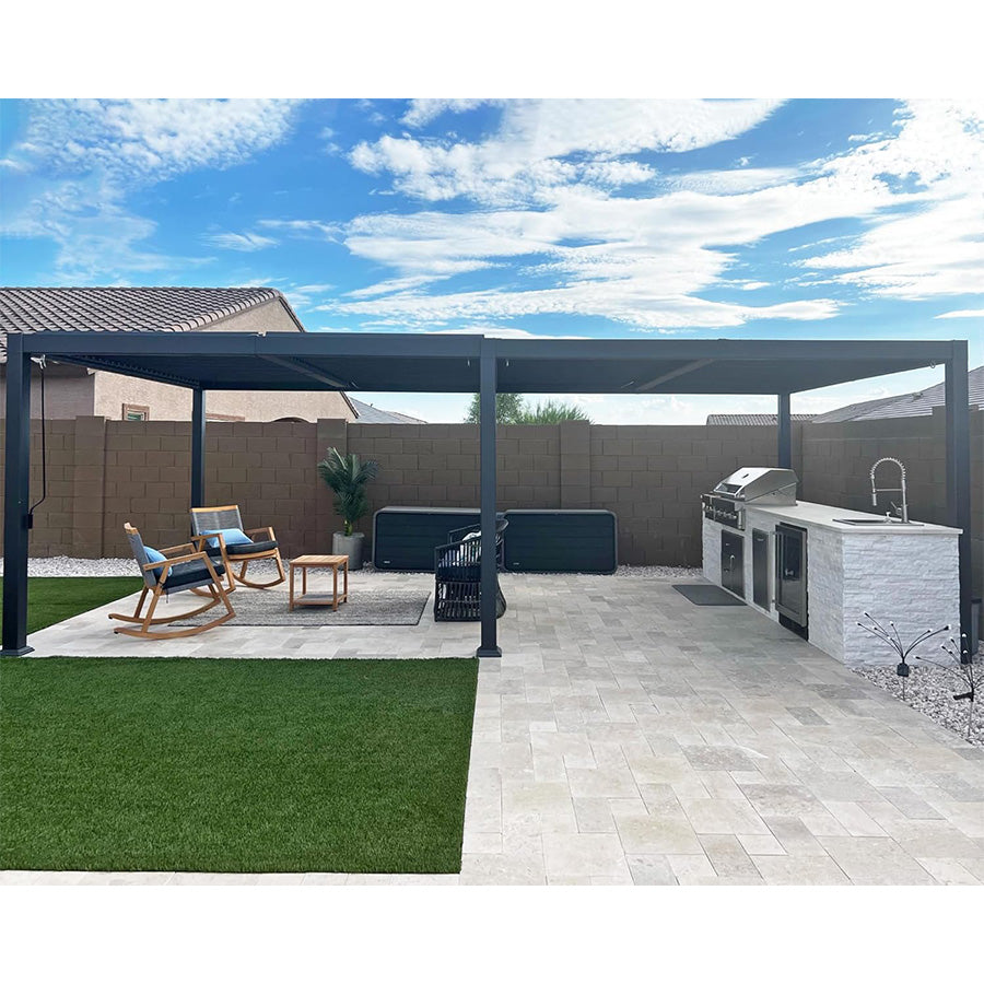 PURPLE LEAF Caesar Outdoor Louvered Pergola Patio Sun Shade Shelter with Adjustable Hardtop Patio Pergola Grey