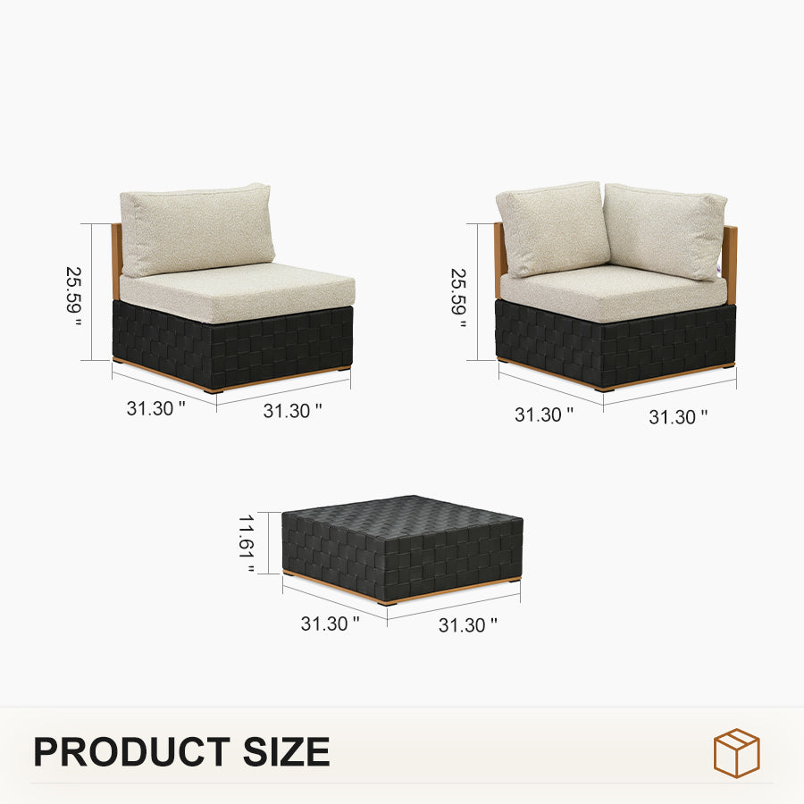 PURPLE LEAF Griffin L-shaped Patio Conversation Set Black with Cushion Pillows Ottoman and Premium Leather for Patio Balcony
