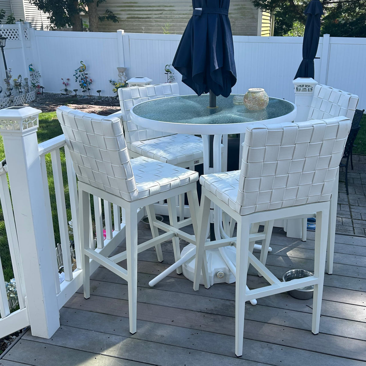 PURPLE LEAF Outdoor Counter Height Stools Set of 2, PU Leather Patio Bar Set with Aluminum Frame, Bar Chairs for Poolside, Garden, Kitchen Island