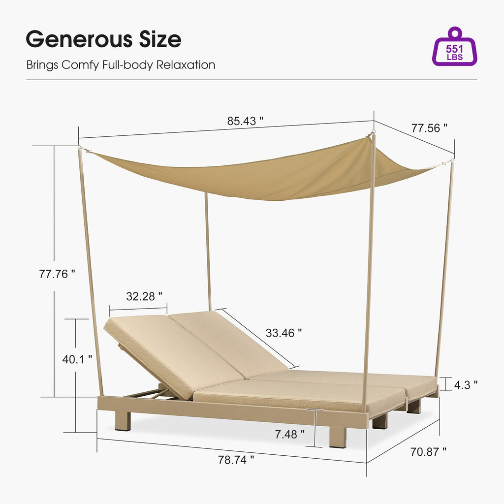 PURPLE LEAF Outdoor Luxury Daybed for Patio,  Poolside Chaise Lounge Bed with Cushion, Olefin Blend Fabric, Aluminum Frame Sunbed for Deck and Backyard