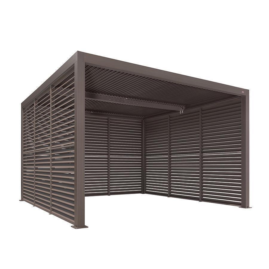 PURPLE LEAF Athena Louvered Pergola Bronze Outdoor Aluminum Pergola with Shutter Wall Adjustable Gazebo Rainproof for Patio Deck Garden