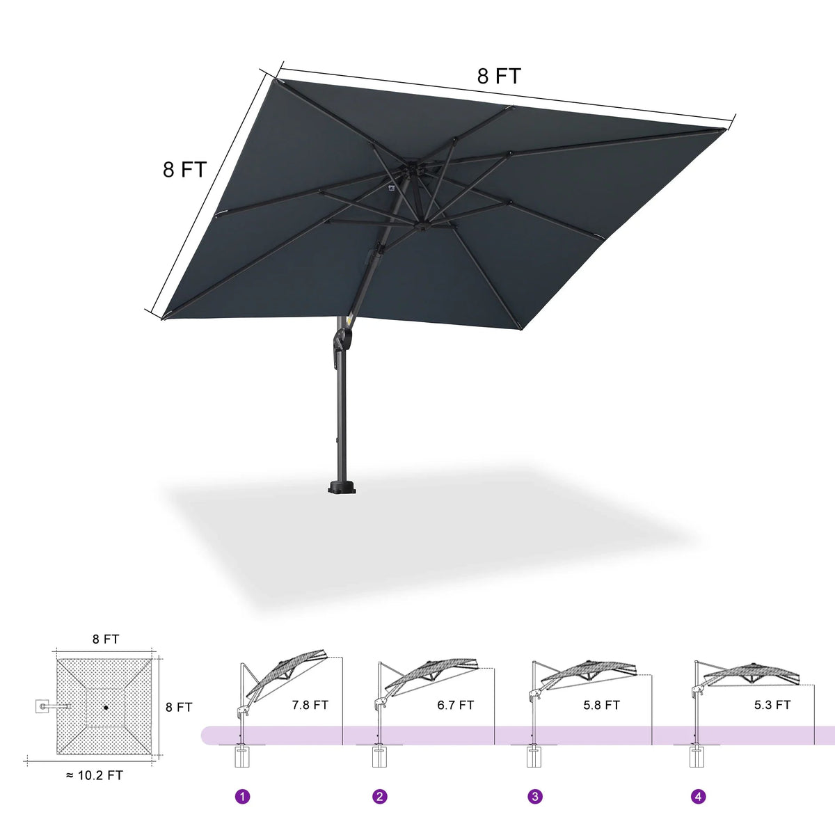 PURPLE LEAF Pool Umbrella Outdoor Cantilever Umbrella with In-ground Base