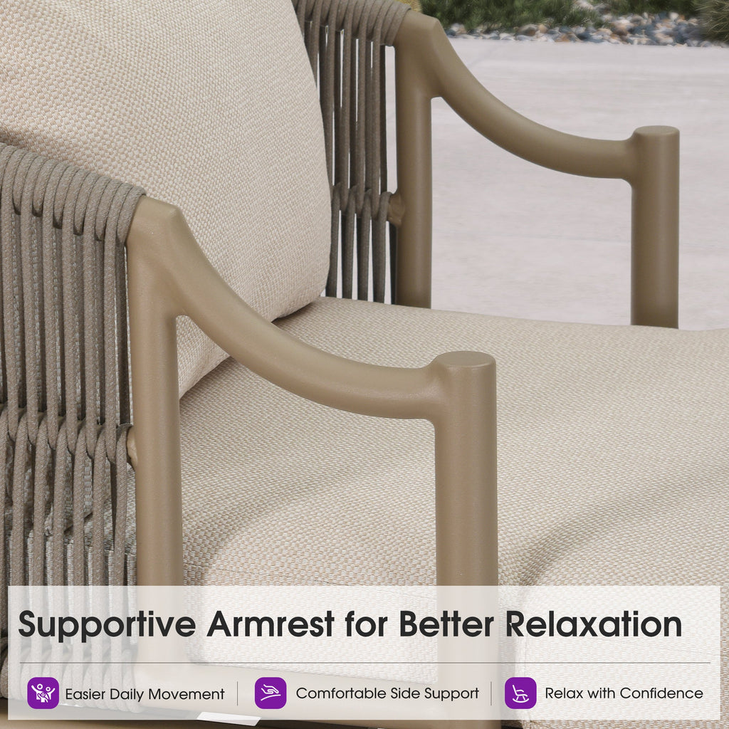 PURPLE LEAF Outdoor Lounge Chair, Patio Chaise Lounge with Cushioned Seat & Supportive Armrests, Ergonomic Aluminum Pool Lounge Chairs for Backyard Deck Poolside