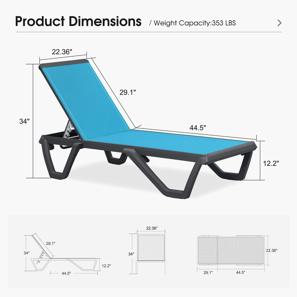 PURPLE LEAF Outdoor Chaise Lounge Patio Chair 5 Positions Adjustable Aluminum Frame with Textilene Seat Lightweight and Durable Pool Chaise Lounge for Patio Poolside Beach Yard