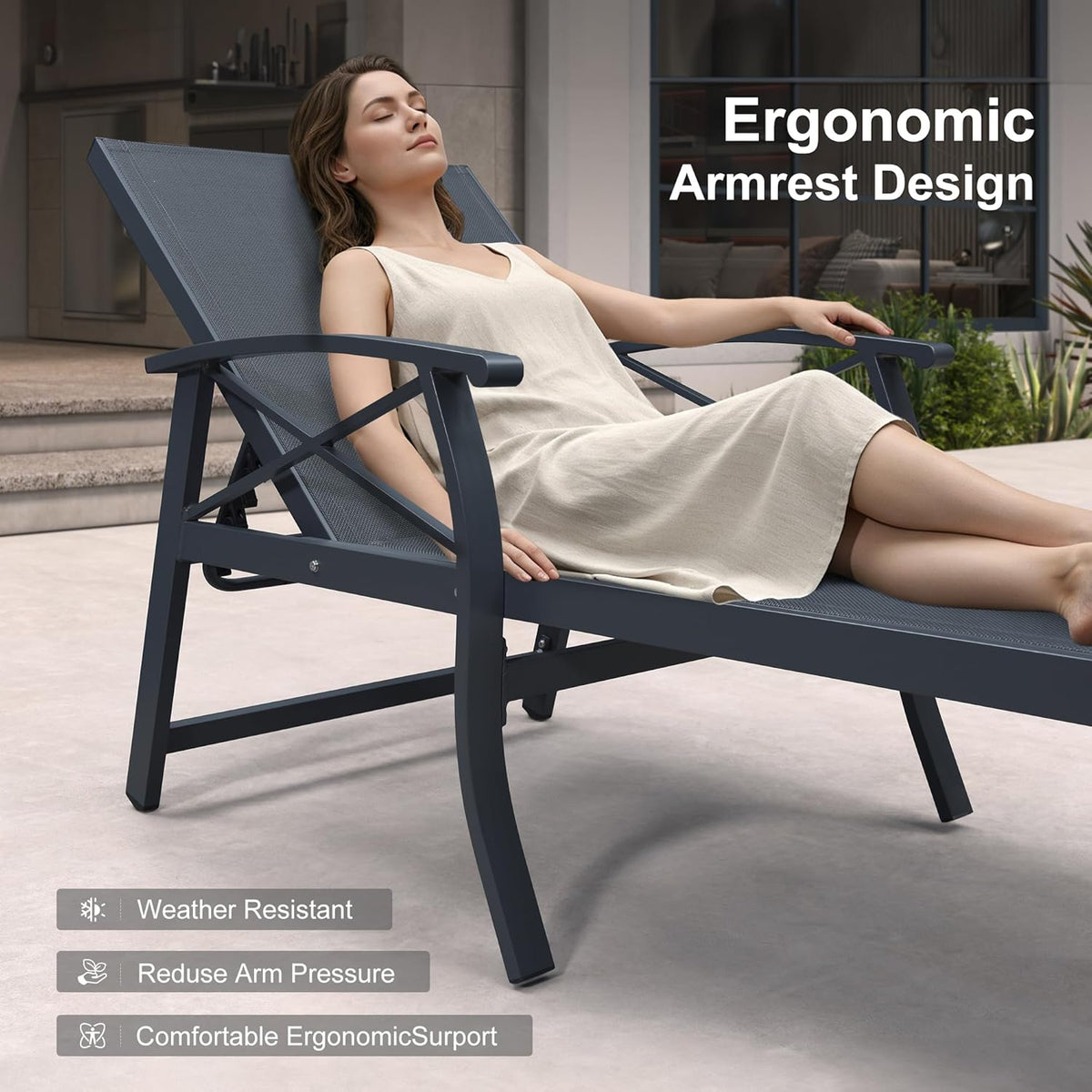 PURPLE LEAF Oversized Chaise Lounge Chair Outdoor Extra Wide Pool Lounge Chairs 5 Adjustable Position with Armrests and Side Table, Aluminum Patio Lounge Chair for Outside, Backyard, Pool
