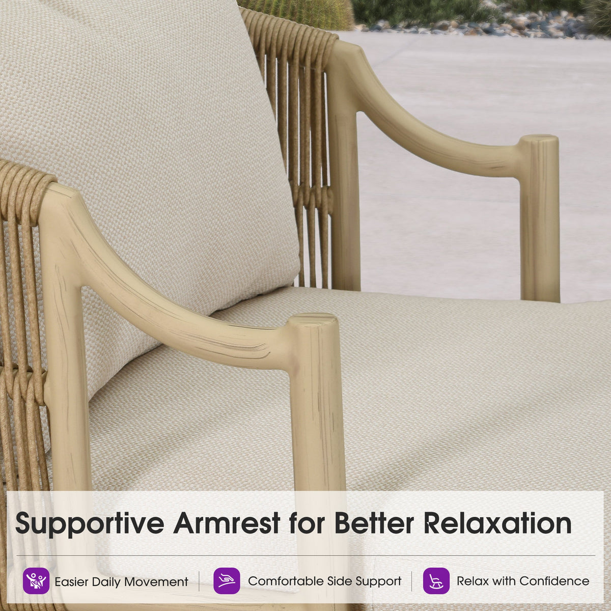 PURPLE LEAF Outdoor Lounge Chair, Patio Chaise Lounge with Cushioned Seat & Supportive Armrests, Ergonomic Aluminum Pool Lounge Chairs for Backyard Deck Poolside