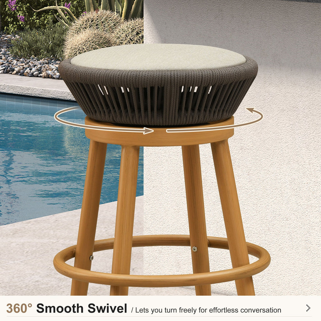 PURPLE LEAF Outdoor Swivel Bar Stools Set of 2 Metal Modern Rattan Bar Chairs with Backrest Aluminum Woven Barstools with Cushions