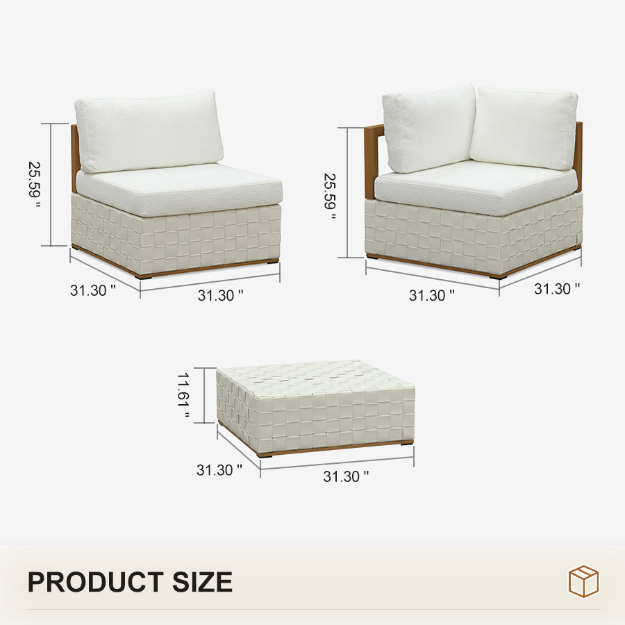 PURPLE LEAF Griffin Symmetrical Patio Conversation Set White with Cushion Pillows Ottoman and Premium Leather for Luxury Outdoor Living