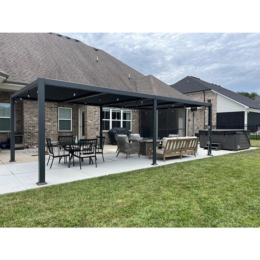 PURPLE LEAF Caesar Solar Louvered Pergola with LED Strip Lights and Control Panel Aluminum Outdoor Pergola with Adjustable Roof for Patio Deck Garden Yard Gray