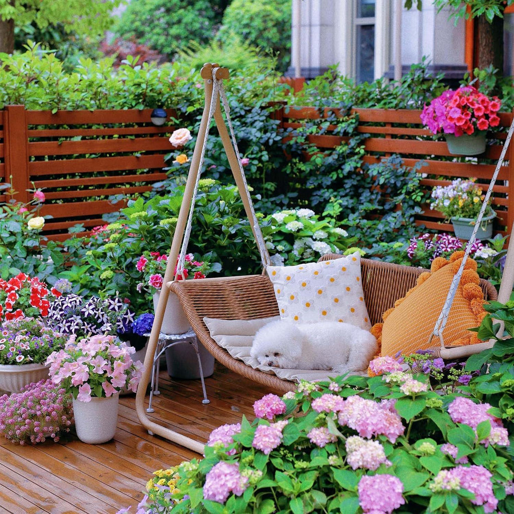 PURPLE LEAF Double Cloud Hanging Chair - Outdoor Patio Rattan Swing Chair with Cushion and Backrest.