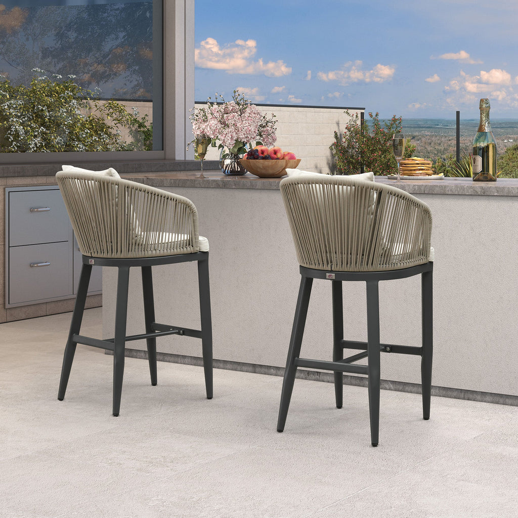 PURPLE LEAF Outdoor Bar Stools Patio Modern Aluminum Rattan High Back & Arms Bar Chairs with Removable Cushions and Pillows  for Outdoor or Indoor