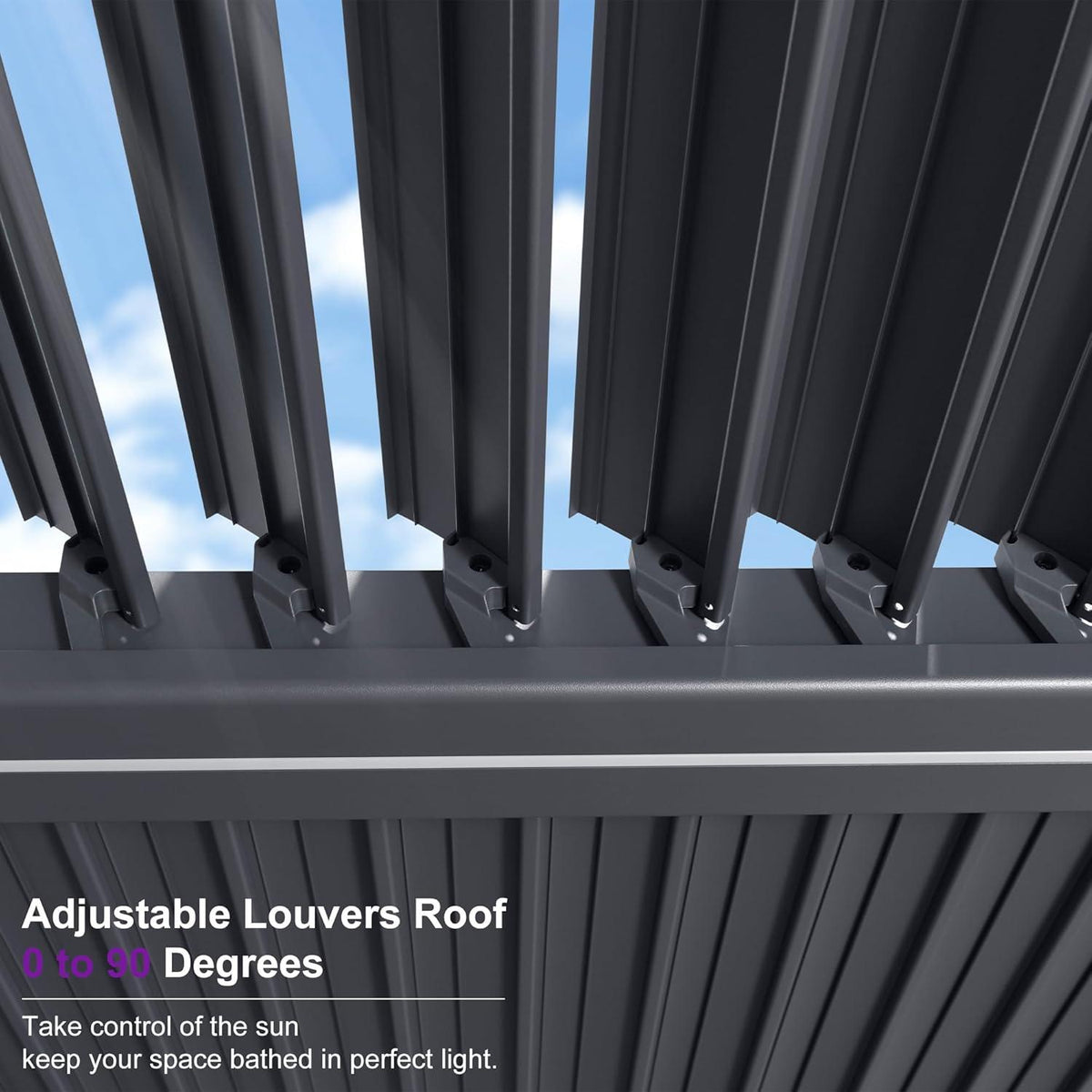 PURPLE LEAF Caesar Solar Louvered Pergola with LED Strip Lights and Control Panel Aluminum Outdoor Pergola with Adjustable Roof for Patio Deck Garden Yard Gray