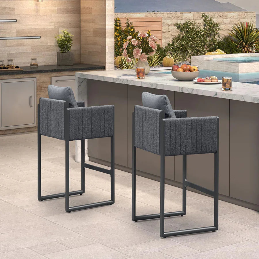 PURPLE LEAF Sanori Outdoor Bar Stools Set of 2 Modern Olefin Weaving Bar Chairs with Backrest Pillow for Patio, Poolside or Indoor