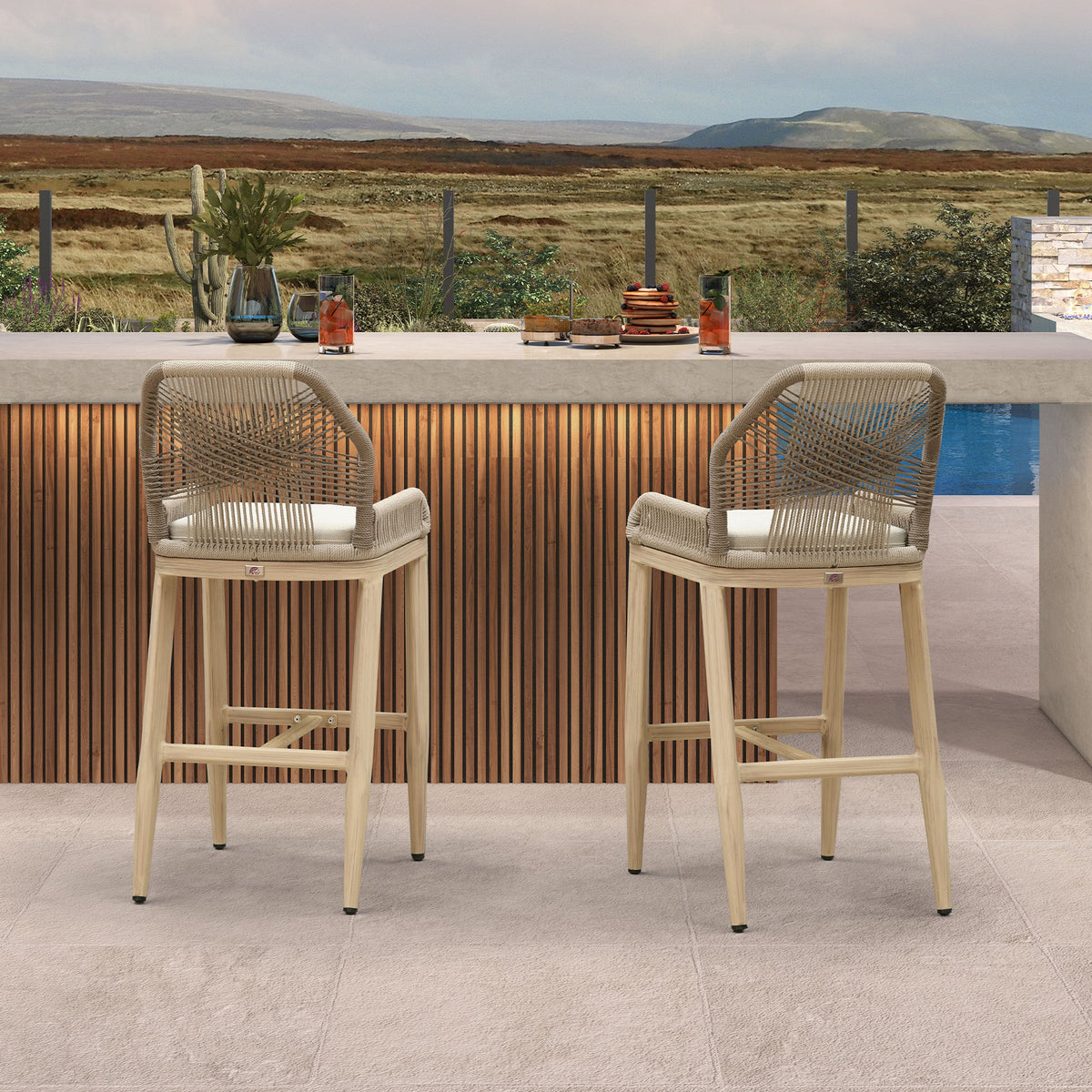 PURPLE LEAF Patio Bar Stools Counter Stools Outdoor Rattan Chairs with Back Modern Aluminum Woven Barstools for Garden Patio Kitchen Indoor