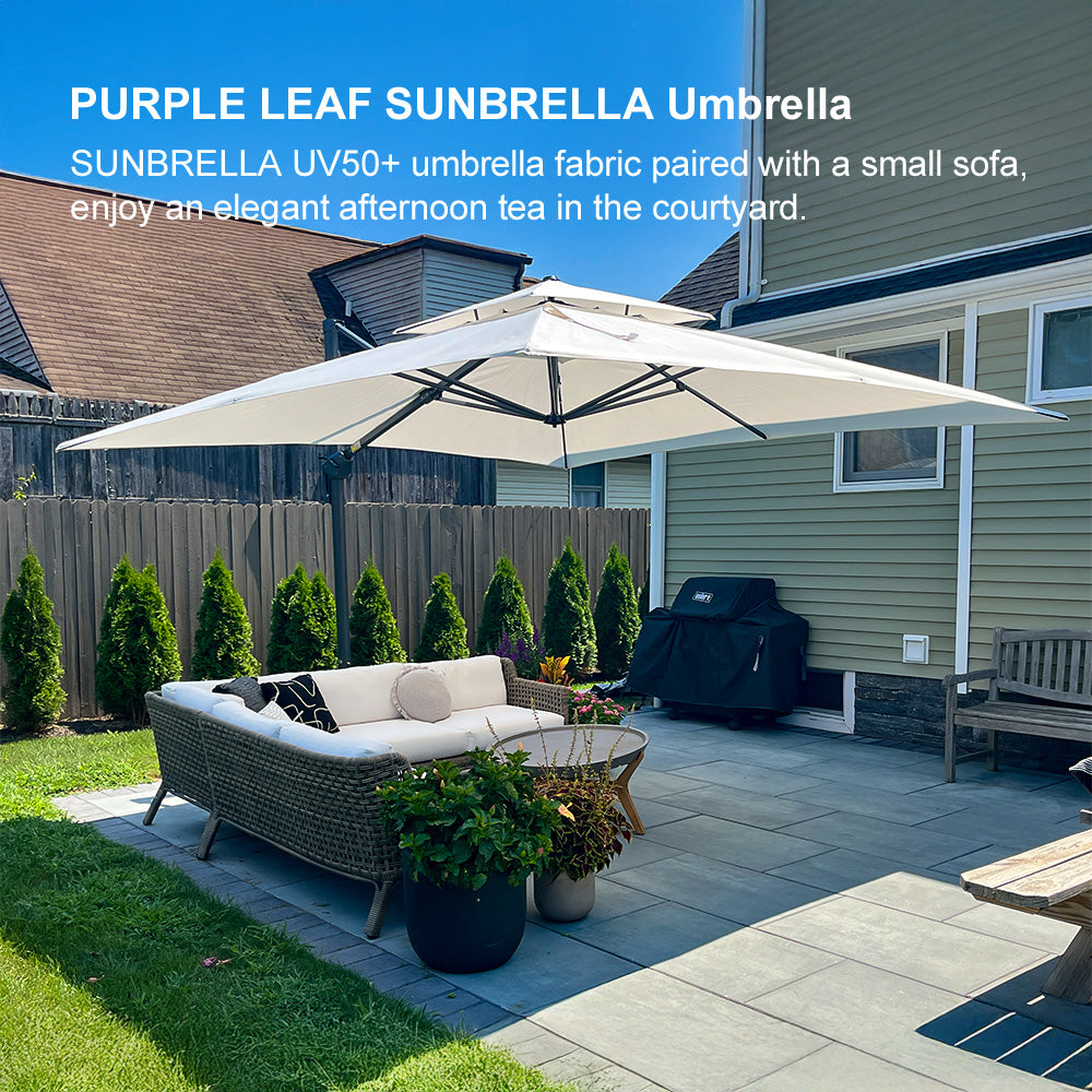 PURPLE LEAF SUNBRELLA Cantilever Umbrella Grey Aluminum Patio Umbrella