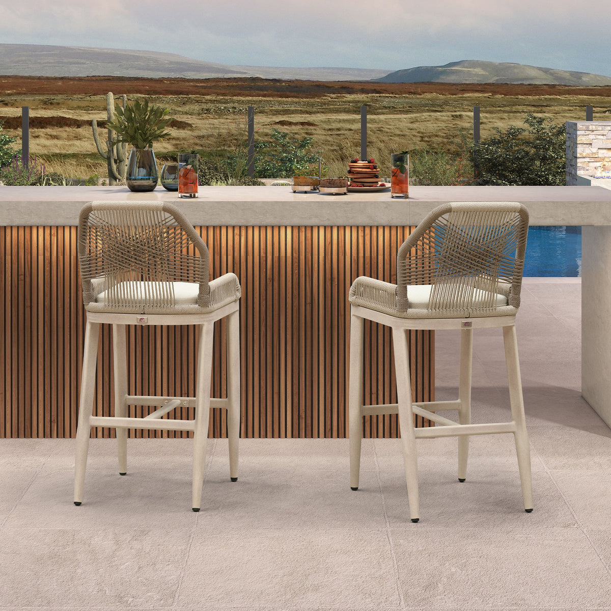 PURPLE LEAF Patio Bar Stools Counter Stools Outdoor Rattan Chairs with Back Modern Aluminum Woven Barstools for Garden Patio Kitchen Indoor