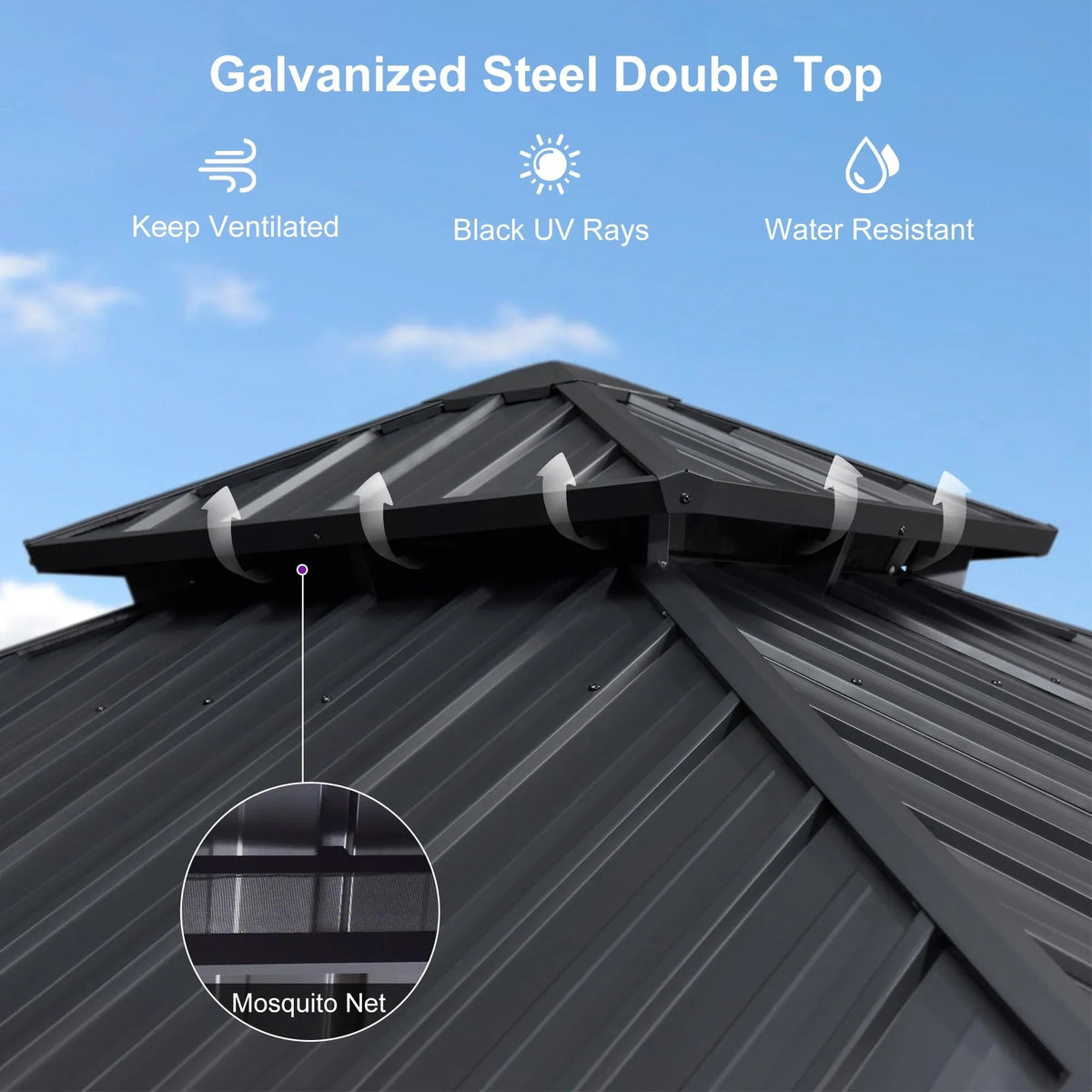 PURPLE LEAF Grey Hardtop Gazebo with Heavy Duty Galvanized Steel Double Roof with String Lights-milky