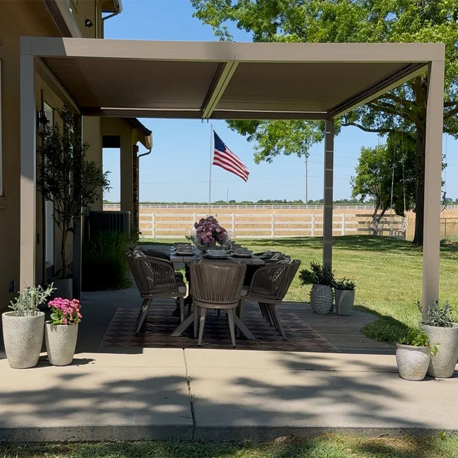 PURPLE LEAF Athena Louvered Pergola Modern Champagne Pergola with Adjustable Roof for Deck Backyard Garden