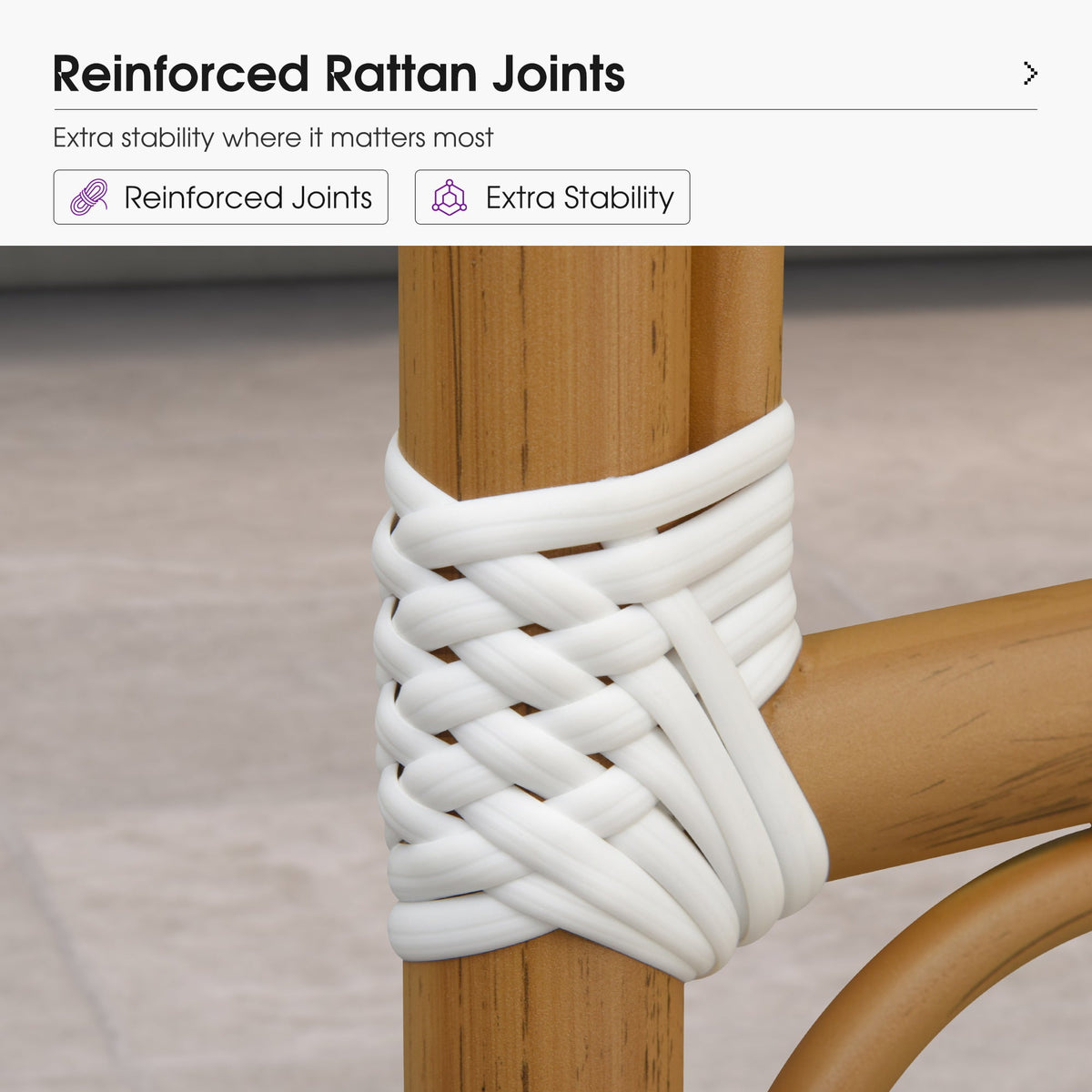 PURPLE LEAF Patio French Counter Stool Set of 2 Outdoor Backrest Barstools Aluminum Frame Woven Rattan for Indoor Kitchen Garden Balcony Restaurant