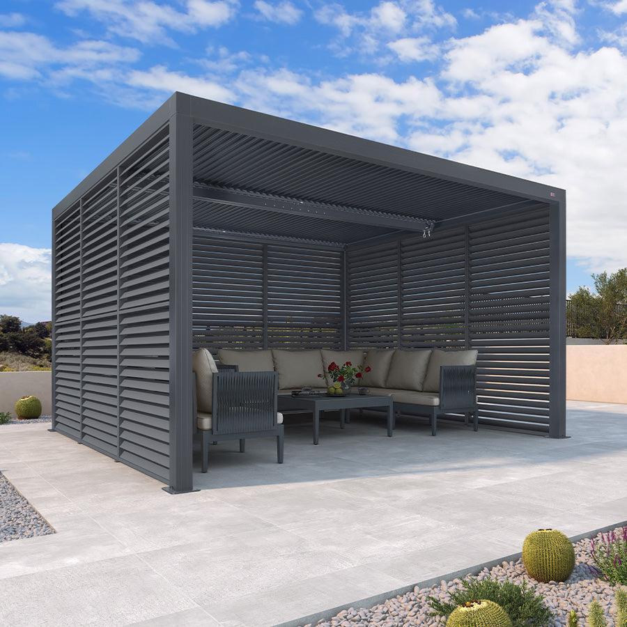 PURPLE LEAF Athena Louvered Pergola Grey Outdoor Aluminum Pergola with Shutter Wall Adjustable Gazebo Rainproof for Patio Deck Garden