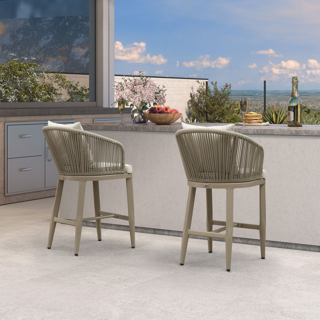 PURPLE LEAF Outdoor Bar Stools Patio Modern Aluminum Rattan High Back & Arms Bar Chairs with Removable Cushions and Pillows  for Outdoor or Indoor