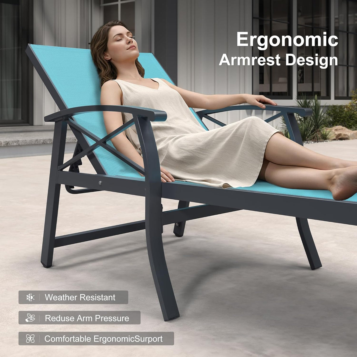 PURPLE LEAF Oversized Chaise Lounge Chair Outdoor Extra Wide Pool Lounge Chairs 5 Adjustable Position with Armrests and Side Table, Aluminum Patio Lounge Chair for Outside, Backyard, Pool